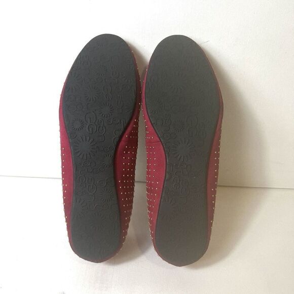 Ugg Ballet Flats Womens Sz 9.5 Red Gold Tone Polka Dot Leather Slip On Sheepskin - Picture 13 of 13